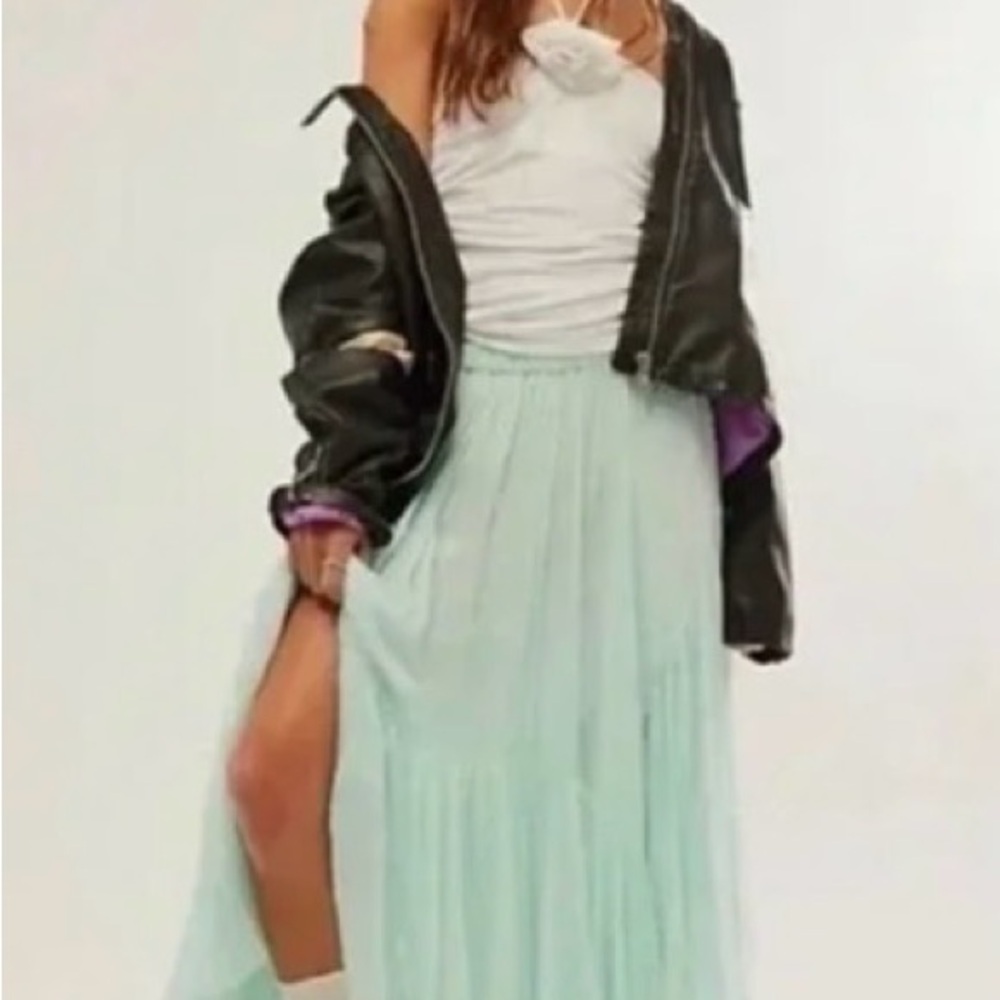 FP FreePeople One Asymmetrical Handkerchief Hem Maxi Skirt in Mint - Picture 4 of 5